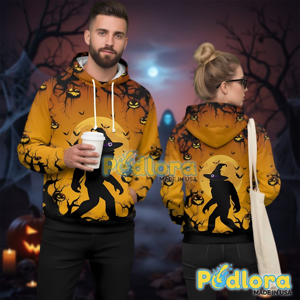 Bigfoot Wearing Witch Hat 3D Hoodie Halloween Sasquatch Costume