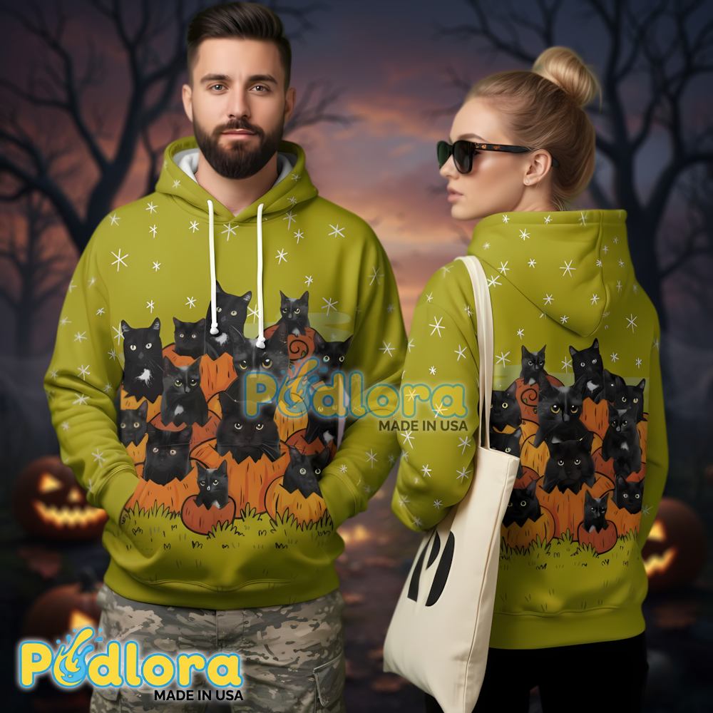 Black Cat Pumpkin Patch 3D Hoodie Halloween Outfit