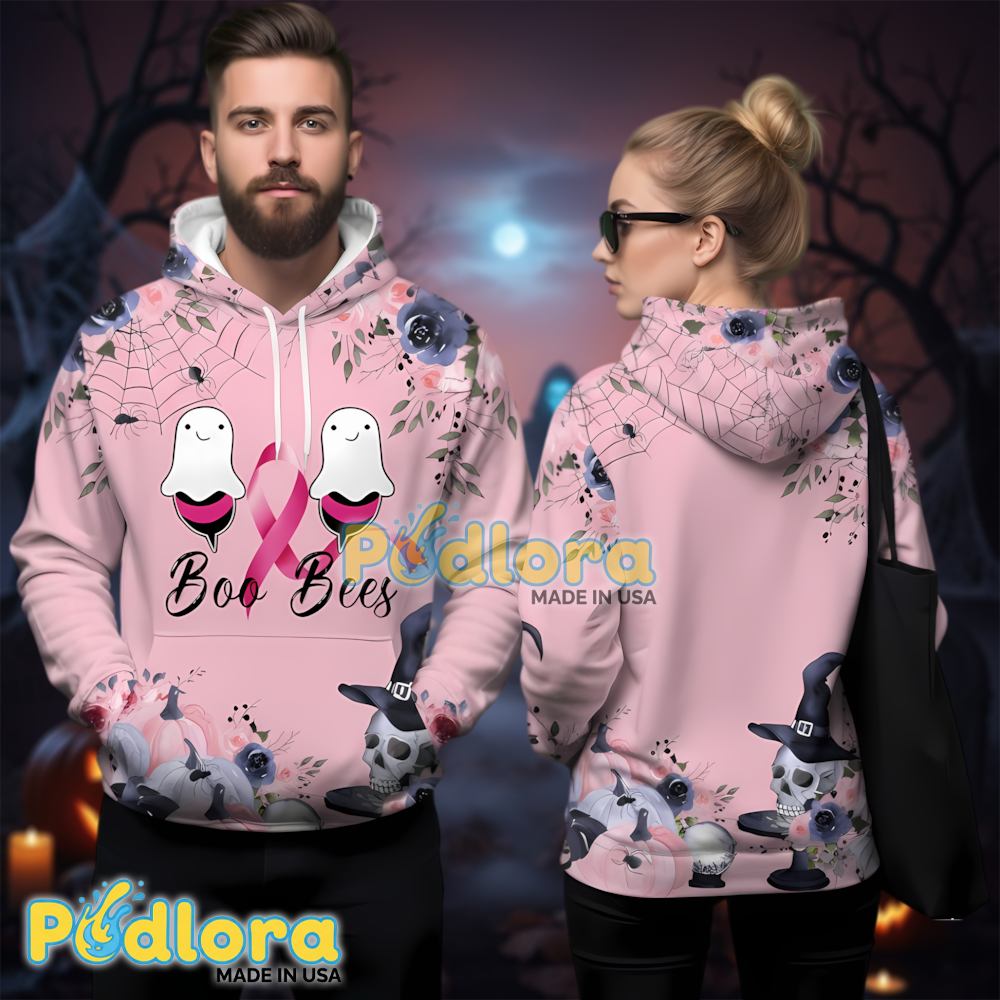 Boo Bees Breast Cancer Awareness 3D Hoodie Pink Ghost Halloween