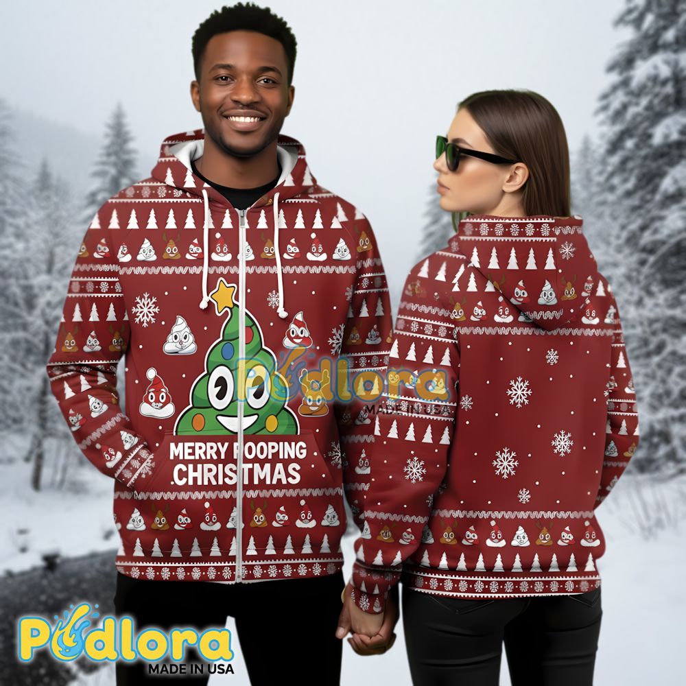 Poop Emoji Christmas Tree Ugly 3D Hoodie For Couples