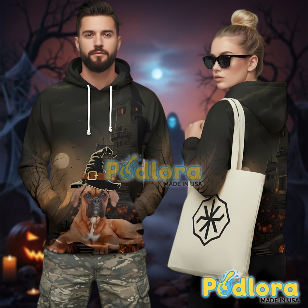 Spooky Haunted Castle Boxer Dog Halloween 3D Hoodie
