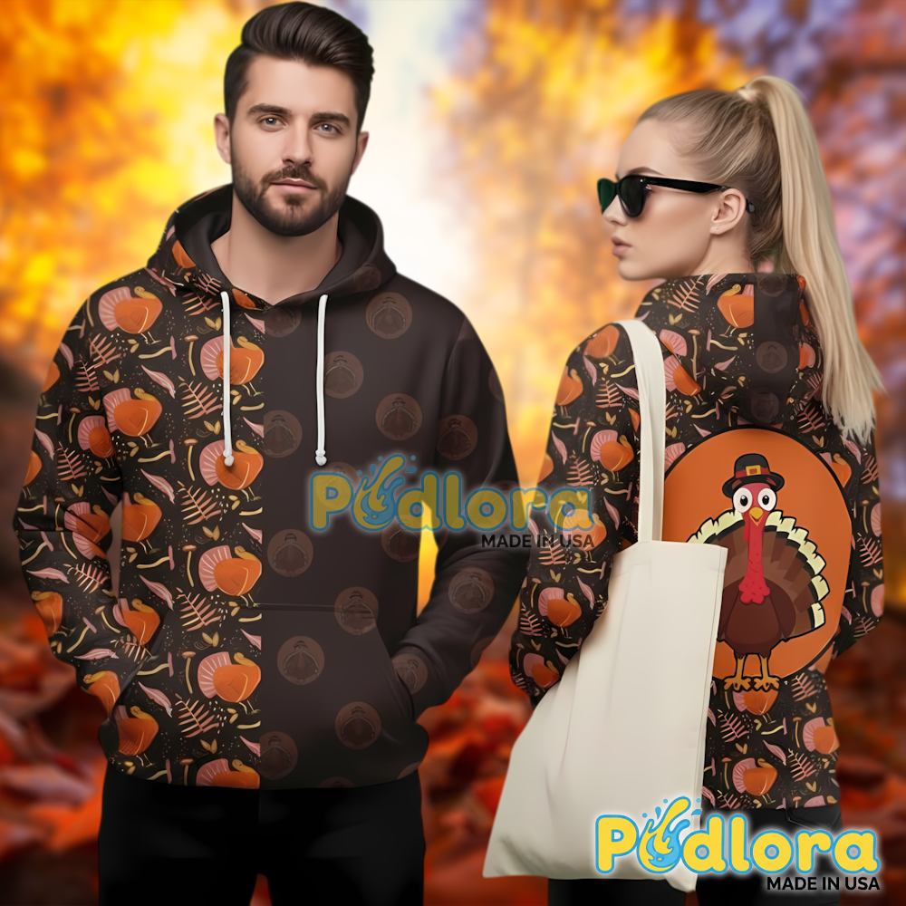 Thanksgiving Turkey Character 3D Hoodie Brown All Over Pattern
