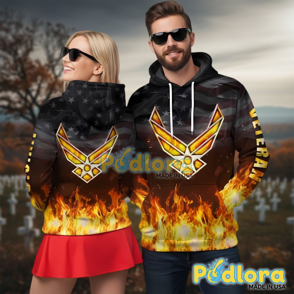 Usaf Veteran Hoodie 3D Full Print Air Force Logo Flames Flag