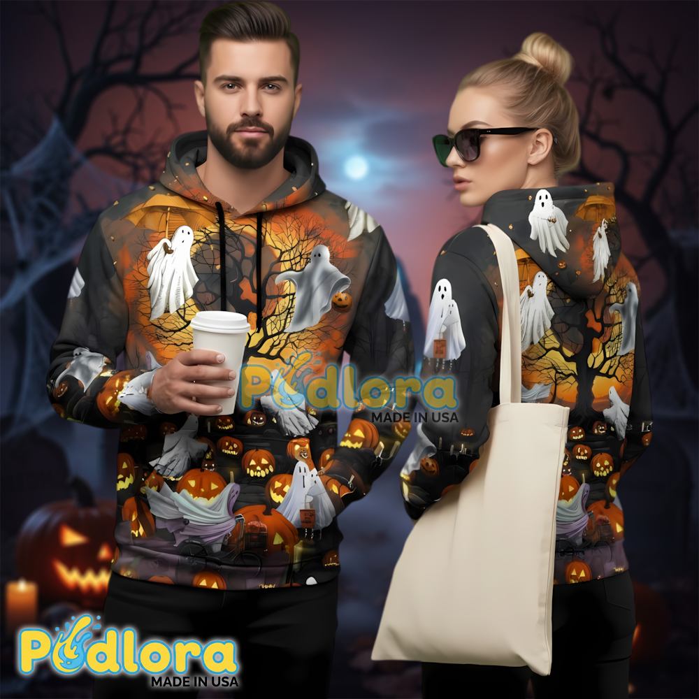 Vivid Haunted Night Ghost And Pumpkin 3D Hoodie Halloween Costume Party