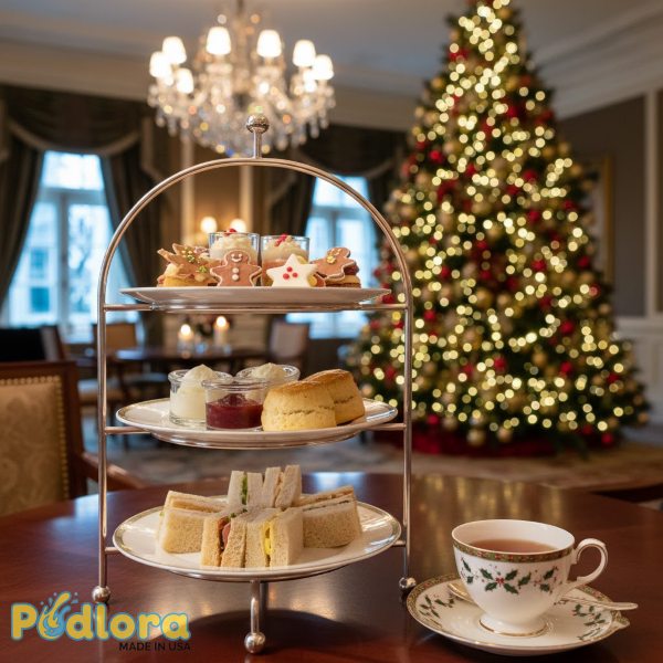 Christmas Afternoon Tea Historic Hotel Fine China Three Tier