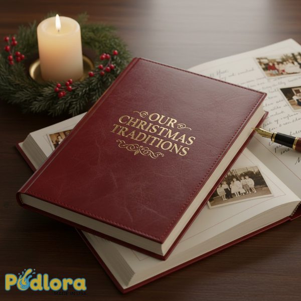 Christmas Memory Book Journal Red Leather Family Traditions