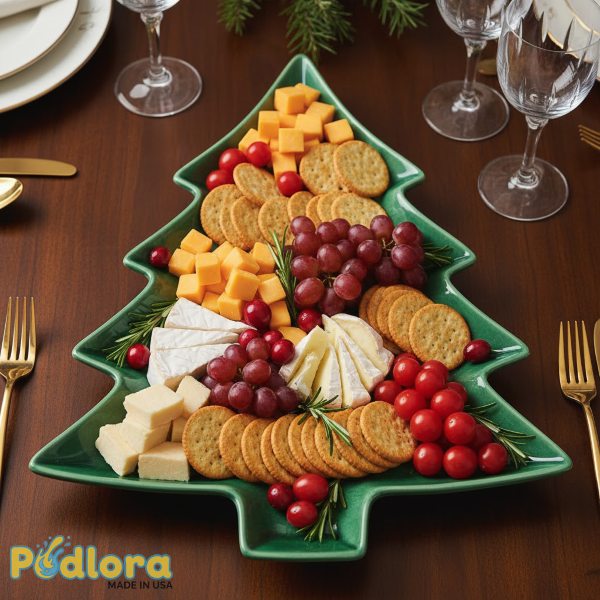 Christmas Tree Shaped Serving Platter Appetizer Tray Green