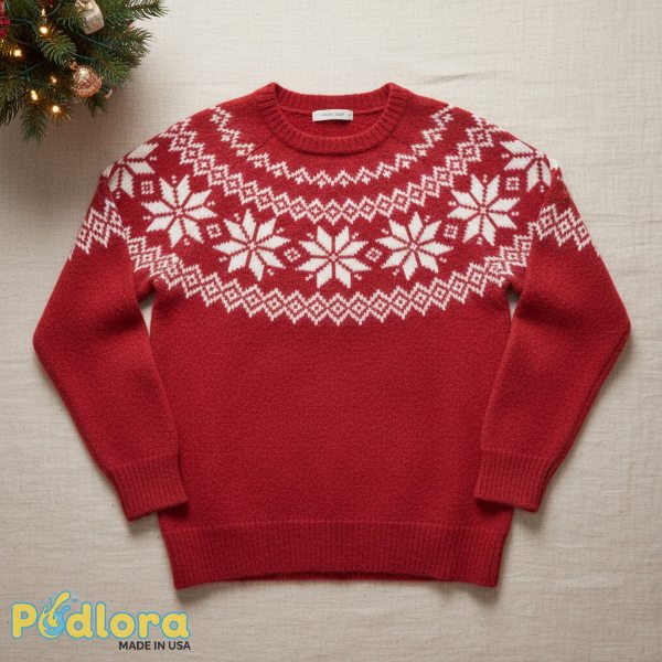 Fair Isle Cashmere Christmas Sweater Red Snowflake Pattern