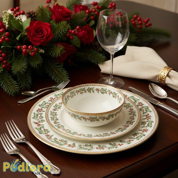 Lenox Christmas China Dinner Plates Holly Berry Pattern