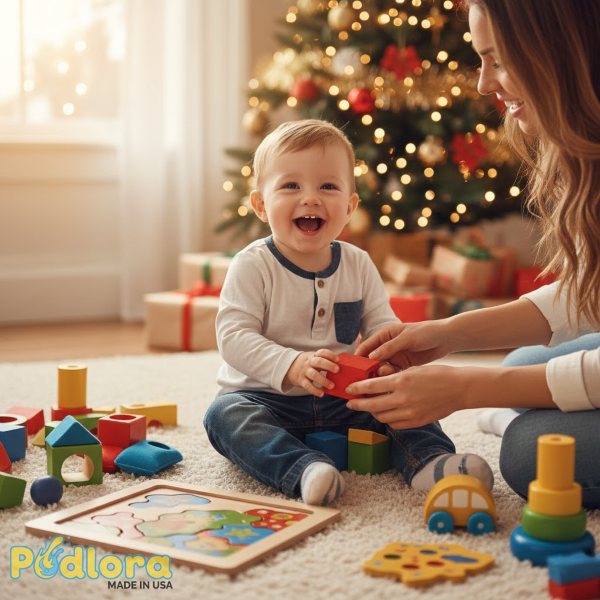 Toddler Boy Opening Christmas Present From Mom Toddler Boy Opening Christmas Present From Mom