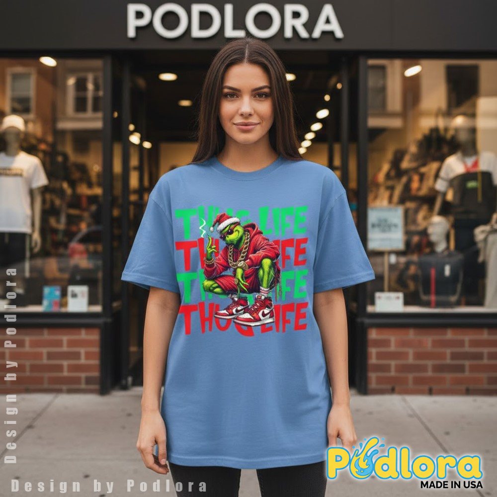 Thug Life Grinch Christmas Shirt Gangsta Grinch Sneakerhead Santa Hat