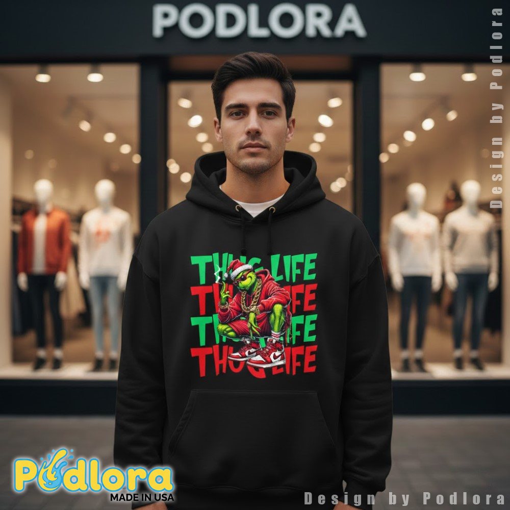 Thug Life Grinch Christmas Hoodie Gangsta Grinch Sneakerhead Santa Hat Thug Life Grinch Christmas Hoodie Gangsta Grinch Sneakerhead Santa Hat