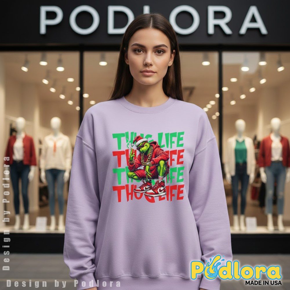 Thug Life Grinch Christmas Long Sleeve Gangsta Grinch Sneakerhead Santa Hat Thug Life Grinch Christmas Long Sleeve Gangsta Grinch Sneakerhead Santa Hat