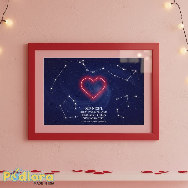 Custom Star Map Pink Red Frame