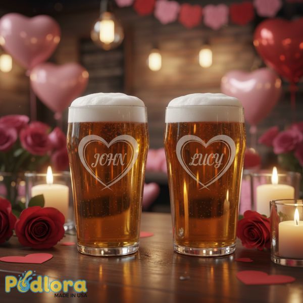 Etched Valentine Heart Beer Glass Gift Etched Valentine Heart Beer Glass Gift