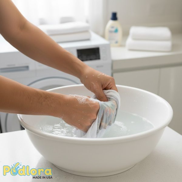 Hand Washing Graphic Tees In Cold Water Basin Hand Washing Graphic Tees In Cold Water Basin