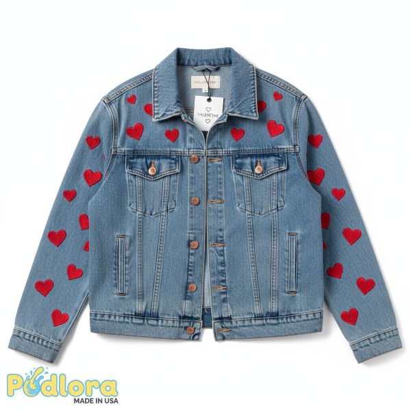 Heart Embroidered Denim Jacket Women