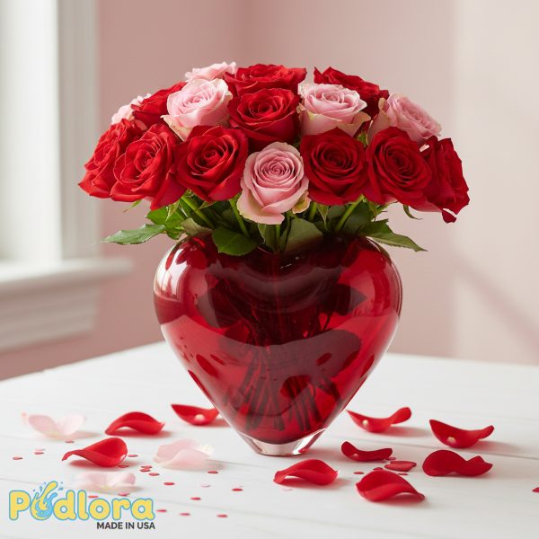 Heart Shaped Rose Vase Red Pink Valentines Decor Heart Shaped Rose Vase Red Pink Valentines Decor