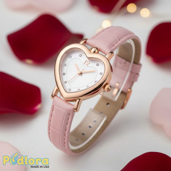 Heart Shaped Watch Pink Leather Strap