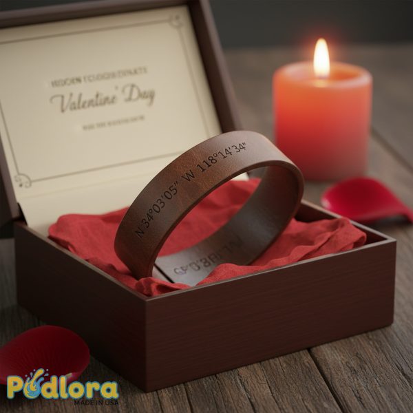 Hidden Coordinate Leather Bracelet For Him