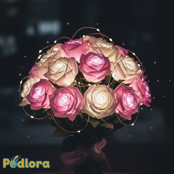 LED Light Up Rose Bouquet Pink Glow