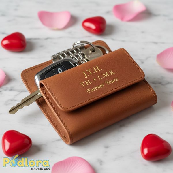Personalized Leather Key Wallet With Initials Personalized Leather Key Wallet With Initials