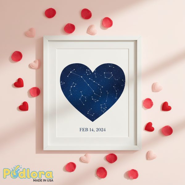 Personalized Star Map Heart Print Custom Valentines Gift Personalized Star Map Heart Print Custom Valentines Gift