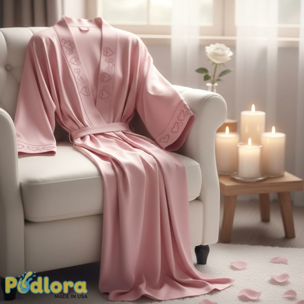 Pink Satin Robe Heart Embroidery