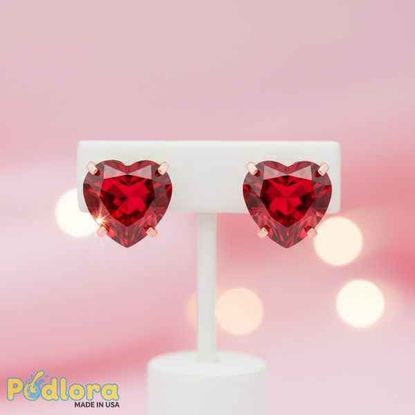 Red Heart Crystal Stud Earrings