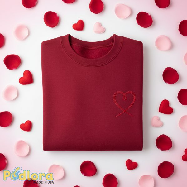 Red Heart Embroidered Crewneck Sweatshirt Valentines Gift Red Heart Embroidered Crewneck Sweatshirt Valentines Gift