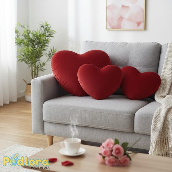Red Heart Shaped Throw Pillows Velvet