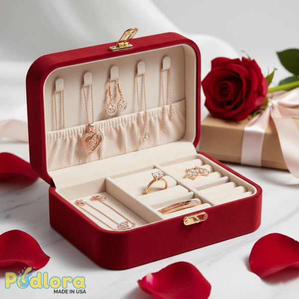 Red Velvet Jewelry Organizer Box
