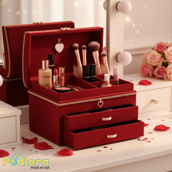 Red Velvet Makeup Organizer Box