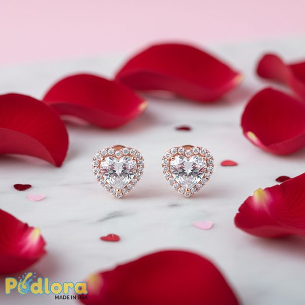 Rose Gold Heart Stud Earrings Romantic Valentines Gift Rose Gold Heart Stud Earrings Romantic Valentines Gift