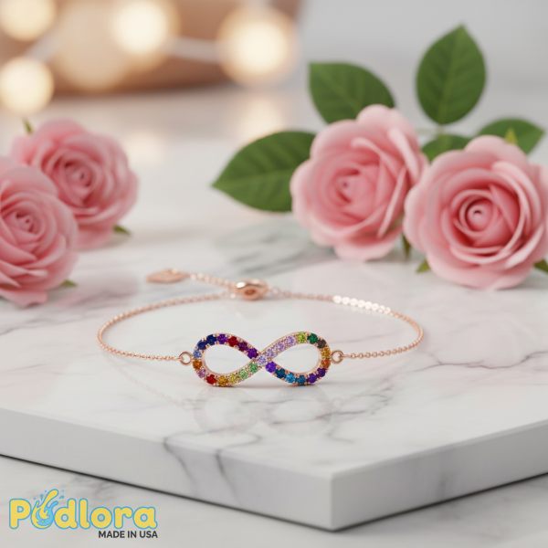 Rose Gold Infinity Bracelet With Birthstones