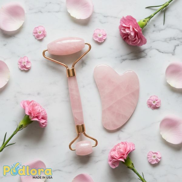 Rose Quartz Facial Roller Gua Sha Set