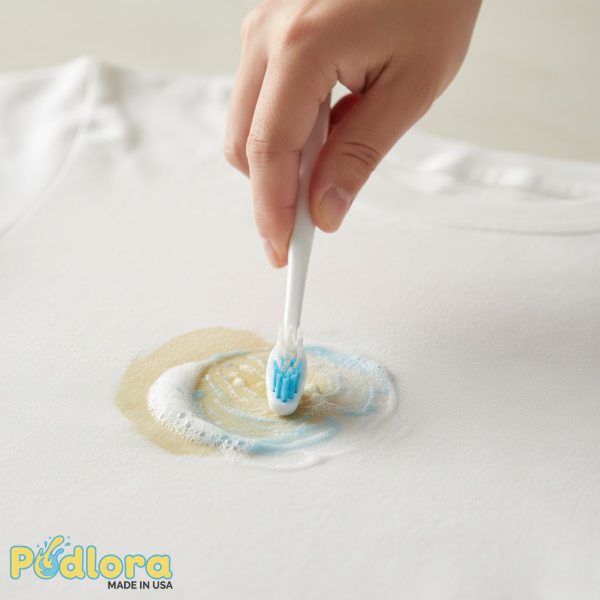 Scrubbing Oil Stain With Toothbrush Scrubbing Oil Stain With Toothbrush