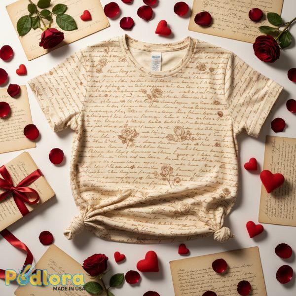 Vintage Love Letter Print T Shirt Romantic Gift Vintage Love Letter Print T Shirt Romantic Gift